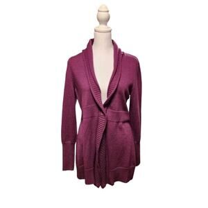 Eileen Fisher Cardigan Womens Sz XS Purple Merino Wool Knit Button Front Classic